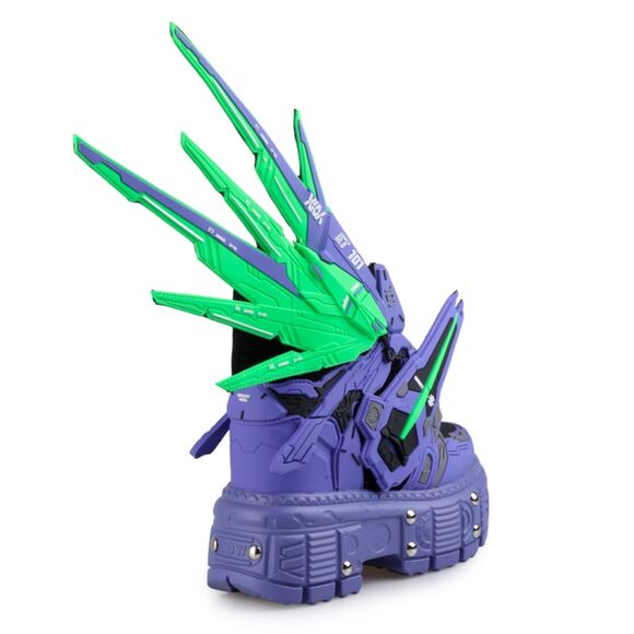Anthony Wang Anime Gundam Mech Purple & Neon Green Sneakers Sz 7, 8, 9 - Picture 2 of 3